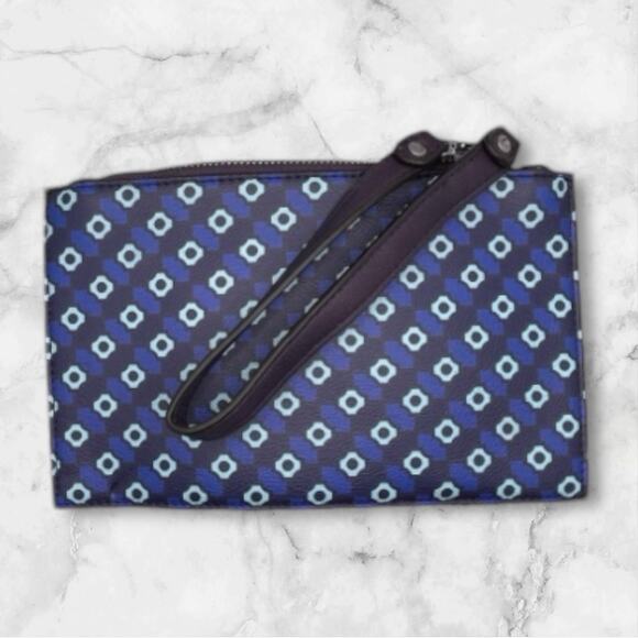 ECO ENVELOPE CLUTCH PURSE ZIPPER CLOSURE SHADES OF BLUE PATTERN - Picture 1 of 10